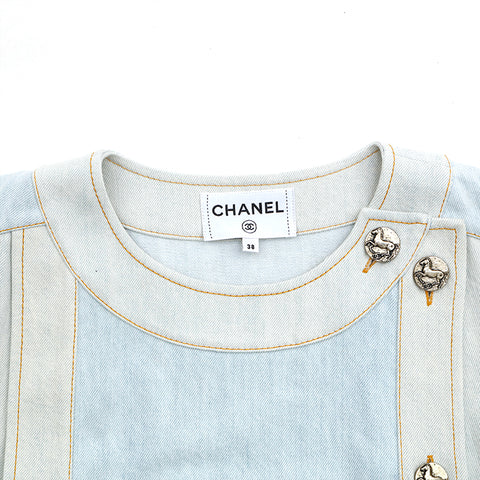 Chanel CHANEL Washed Denim One Piece Blue EIT0867