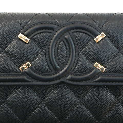 Chanel CHANEL Coco Mark Caviar Skin Filigley Long Wallet Black EIT0946