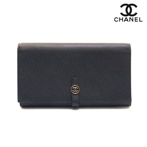 Chanel Chanel Coco Mark Leder Falten Brieftasche Langes Brieftasche Schwarz EIT0957