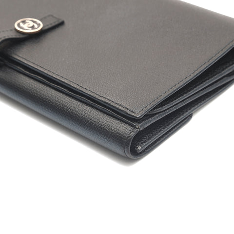 Chanel CHANEL Coco Mark Leather Fold Wallet Long Wallet Black EIT0957