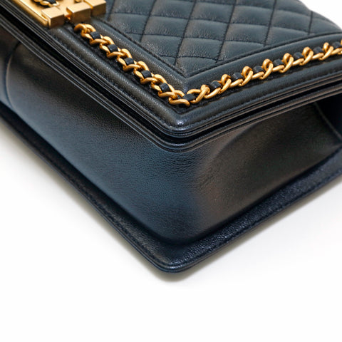Chanel Black Quilted Velvet Boy Wallet on Chain (WOC