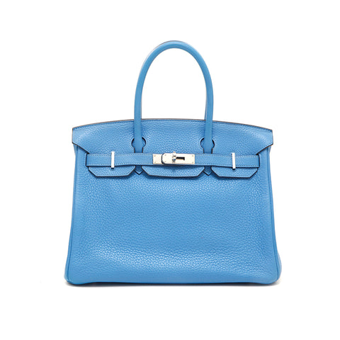 エルメス HERMES バーキン30 P金具 ハンドバッグ □R刻印 2014年 トリヨンクレマンス ブルーイドラ WS0727