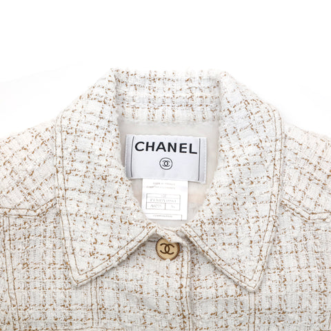 シャネル CHANEL ココボタン ツイード 半袖 ジャケット パンツ セットアップ ホワイト eit1099