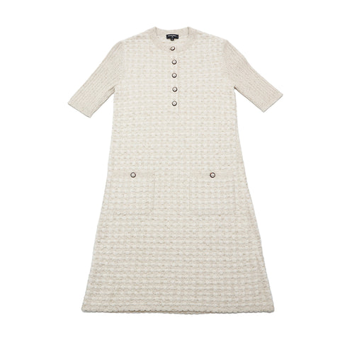 chanel tweed dress white Vintage White/Cream Pleated Skirt AW2015 Size 38 The Chanel Tweed Sequence Dress Chanel CHANEL Tweed Short Sleeve