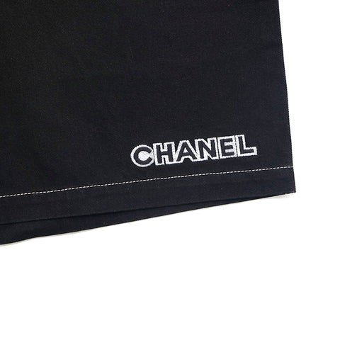 シャネル CHANEL ロゴ 刺繍 ハーフ デニムパンツ ブラック eit1117