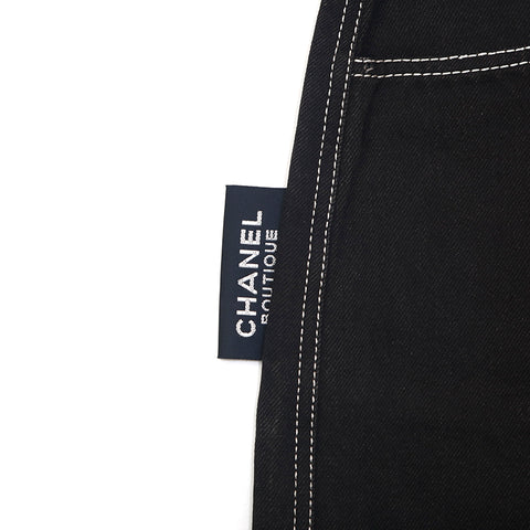 Chanel Chanel Logo Broidered Half Denim Pants Black Eit1117