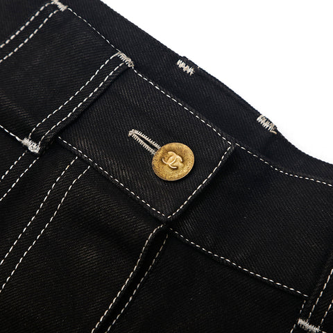 Chanel Chanel Logo Broidered Half Denim Pants Black Eit1117