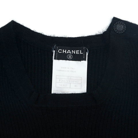 シャネル CHANEL ココマーク ボタン 半袖 セーター カシミヤ ブラック eit1133