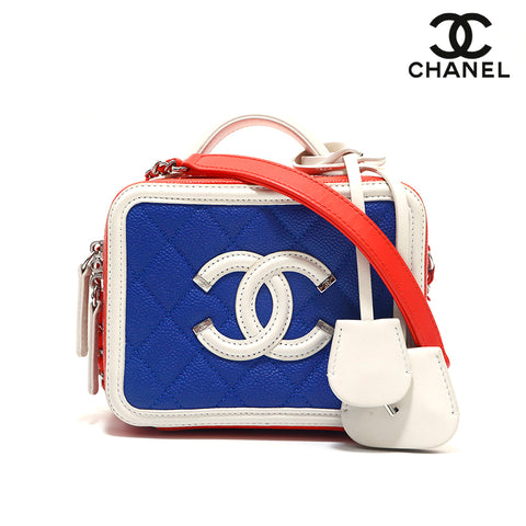 シャネル CHANEL キャビアスキン フィリグリー バニティ 2WAY チェーン ショルダーバッグ ブルーxレッド eit1167