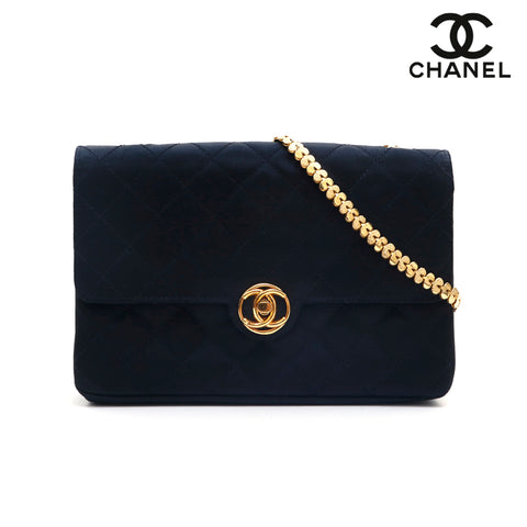 シャネル CHANEL サテン ショルダーバッグ ナイロン ブラック eit1220