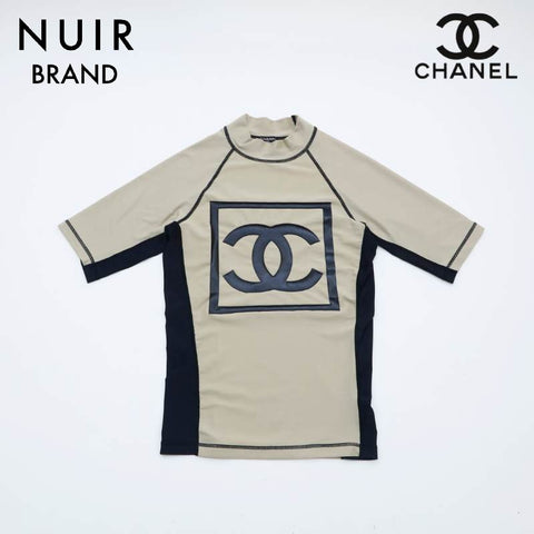 シャネル CHANEL ココマーク　ロゴ SIZE：38 半袖Ｔシャツ ナイロン カーキ×ブラック eit1233