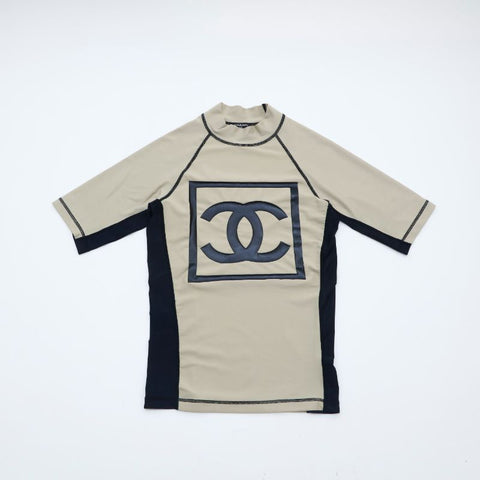 シャネル CHANEL ココマーク　ロゴ SIZE：38 半袖Ｔシャツ ナイロン カーキ×ブラック eit1233