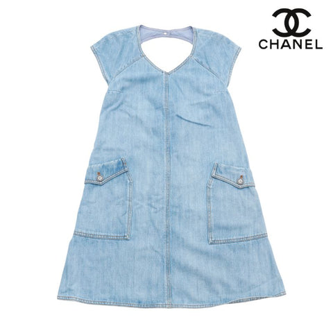 シャネル CHANEL ノースリーブ デニム ワンピース ブルー eit1234