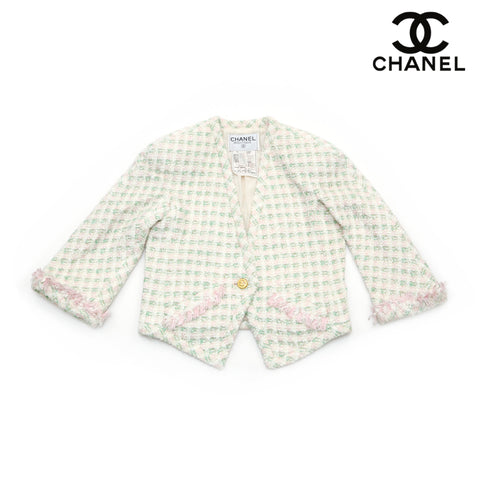 シャネル CHANEL ブルゾン ココボタン ジャケット ホワイトxピンク eit1238