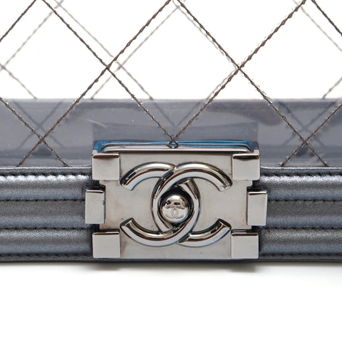 シャネル CHANEL ボーイシャネル クリア チェーン ショルダーバッグ PVC シルバー eit1311