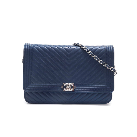 Chanel Lambin Matelasse Diana Sac à épaule de la chaîne Navy EIT1387